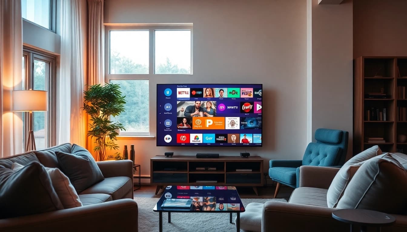 Erleben Sie IPTV kaufen in einer modernen Wohnzimmereinrichtung mit gemütlichem Ambiente.