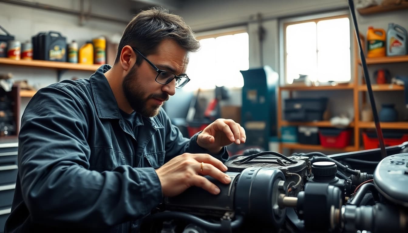 Motorschaden Ankauf: Fachmann inspiziert beschädigten Motor in Werkstatt.