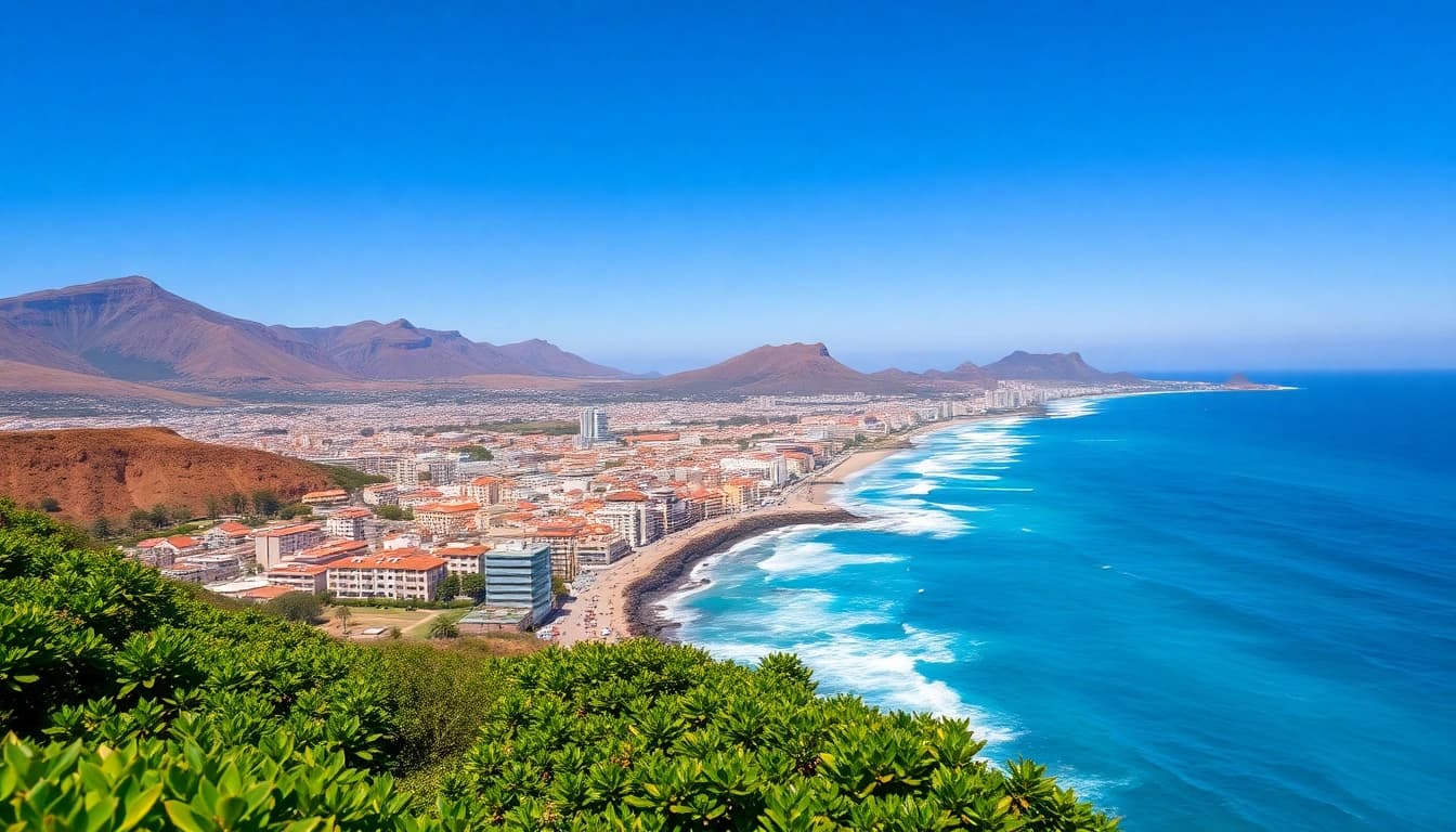 Teneriffa staedte with colorful architecture and stunning coastal landscape.