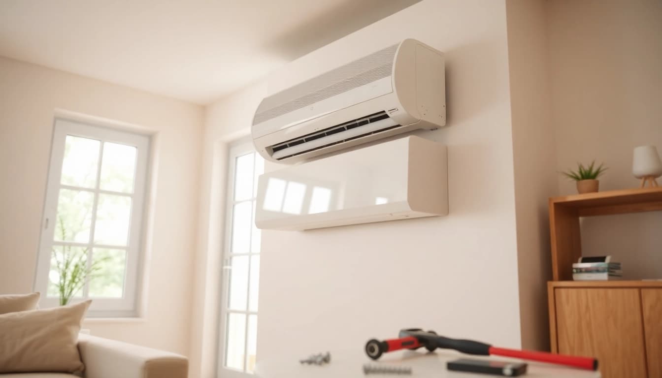 Installieren einer Klimaanlage in einem modernen Zuhause mit hervorgehobenen Design-Details.