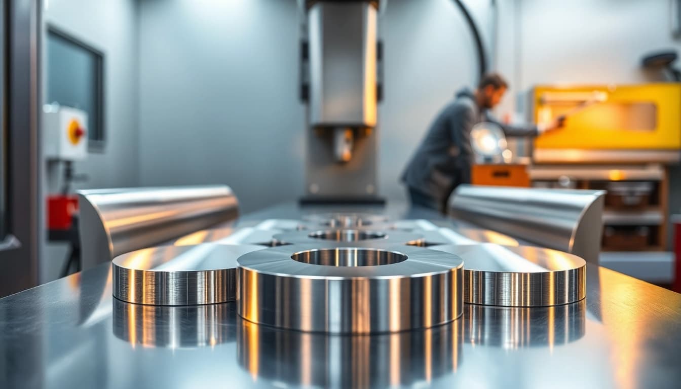 CNC Glanzdrehen Felgen München zeigt hochglänzende Felgen, die in einer modernen Werkstatt präzise bearbeitet werden.
