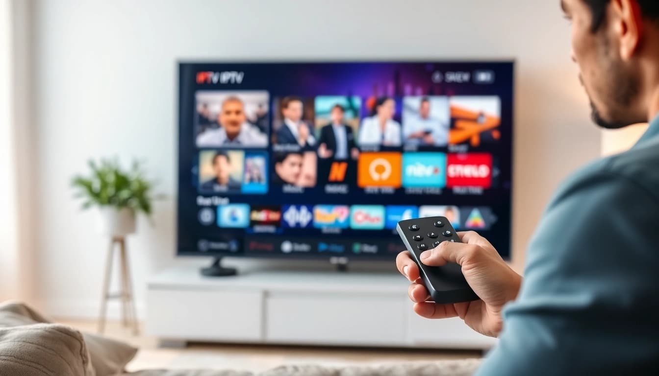 Iptv Kaufen einfach genießen mit modernem Fernseher in einladendem Wohnzimmer.