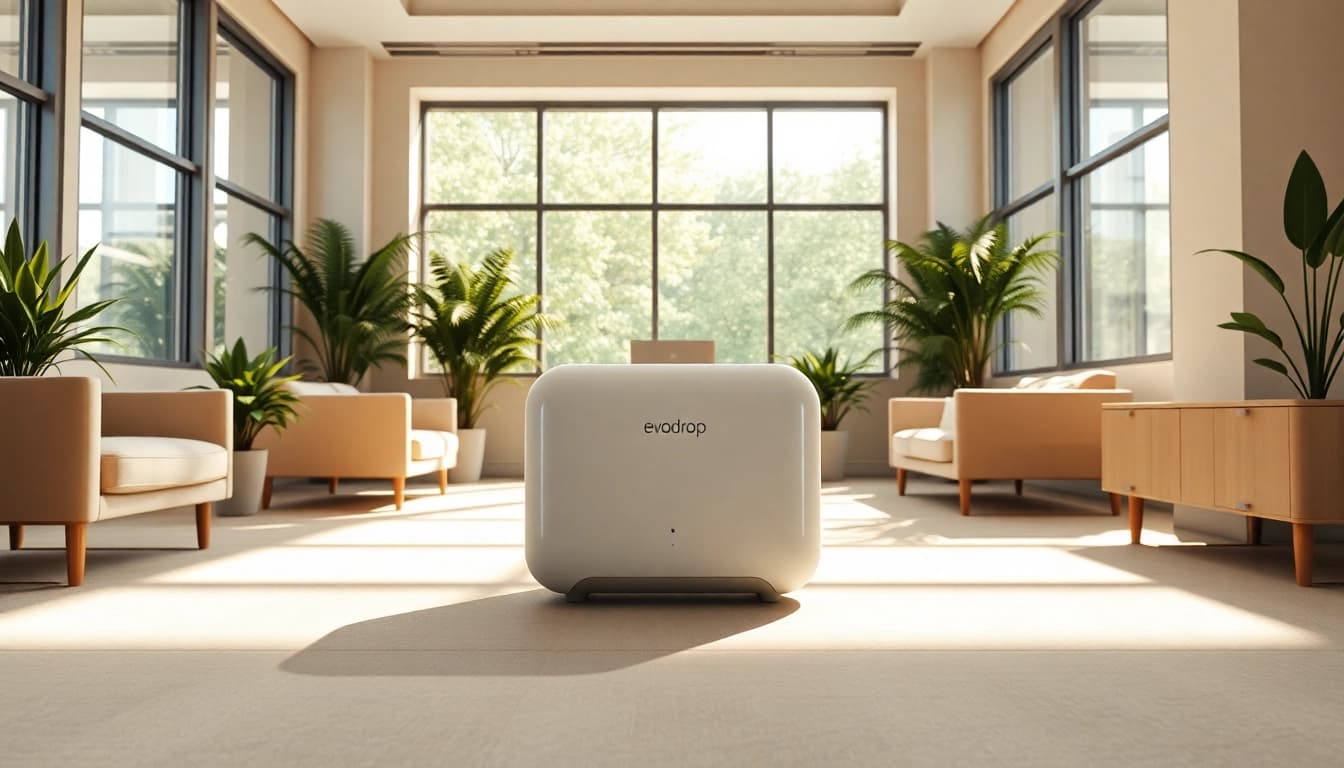 Vervollständigen Sie Ihren Arbeitsplatz mit evodrop, einem eleganten und innovativen Gerät im modernen Büro.