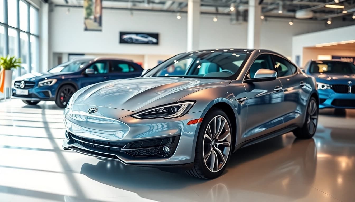 Auto kaufen in einer stilvollen Automobil-Ausstellung mitmodernem Fahrzeug und einladender Atmosphäre.