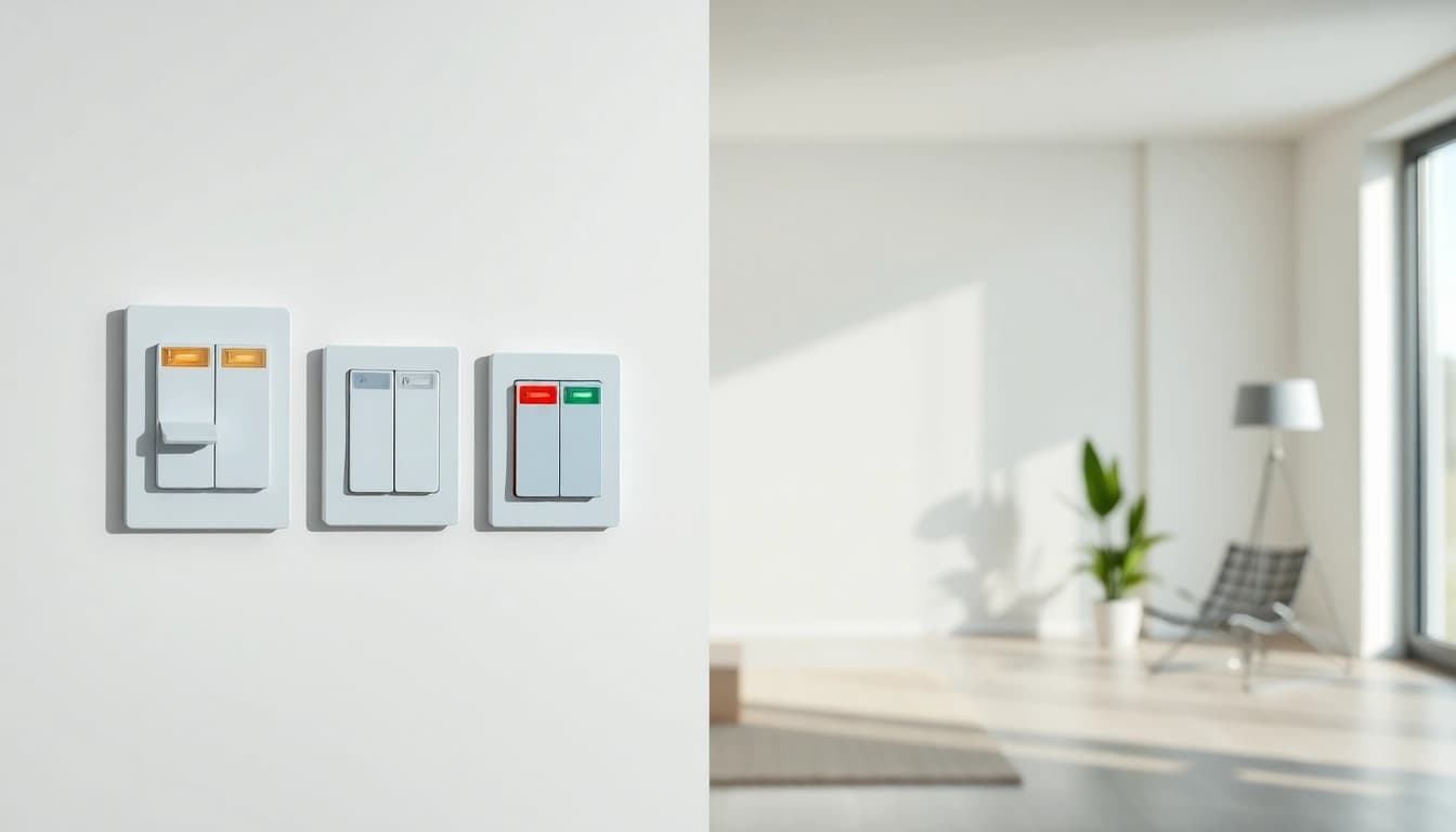 Merten Schalterprogramme an modernen Wänden präsentieren verschiedene Designs und einfache Anwendung.