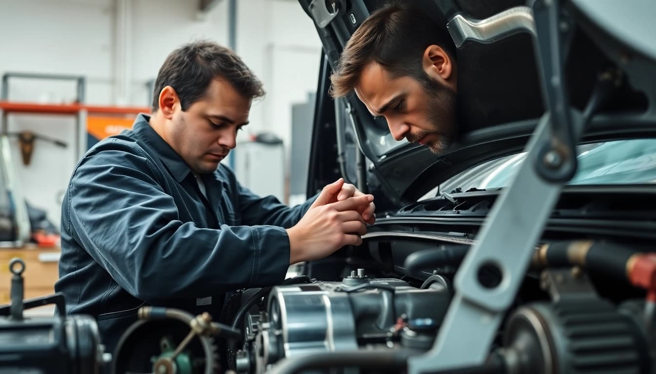 Motorschaden Ankauf durch einen Mechaniker in einer gut beleuchteten Werkstatt.