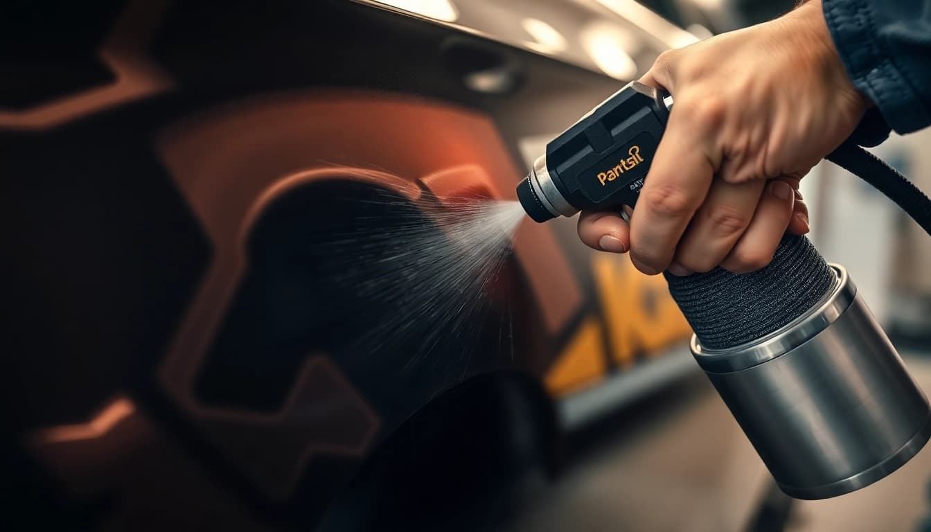 Lackschaden Reparatur: Skilled technician applying paint to repair scratches on a car.