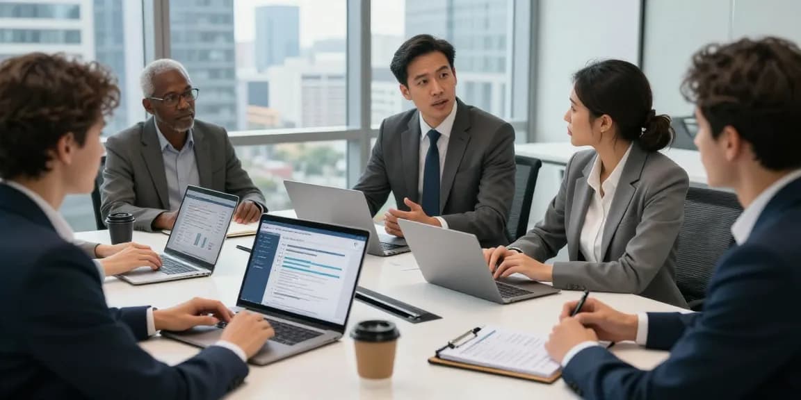 Consultants discussing GDPR compliance strategies in a professional office setting, highlighting Startseite solutions for data protection.