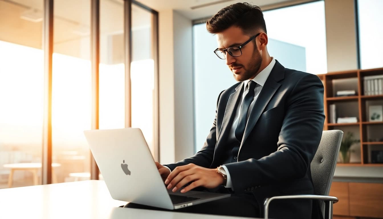 Headhunter CEO in einem modernen Büro, das Fokus auf Rekrutierung legt.