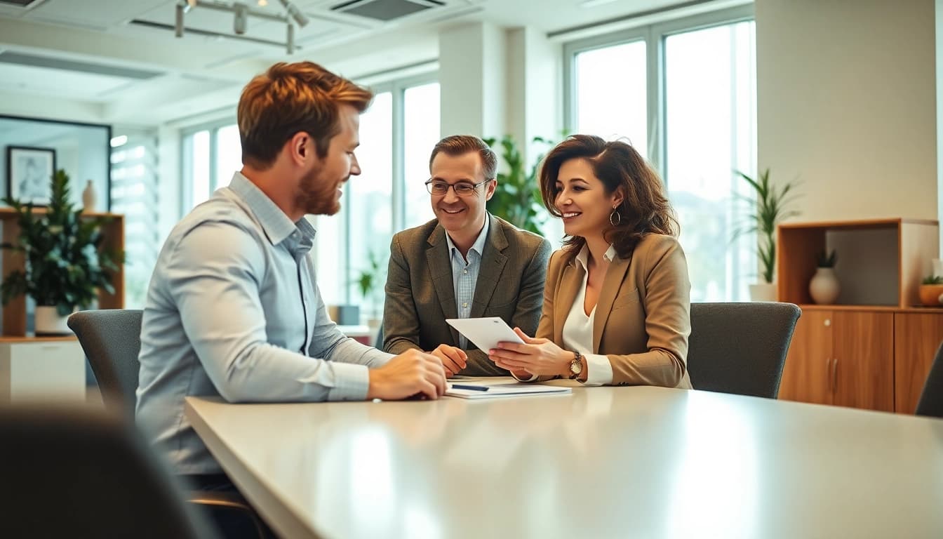 Businessfotograf München bei der Arbeit mit einem Kunden in einem modernen Büro.