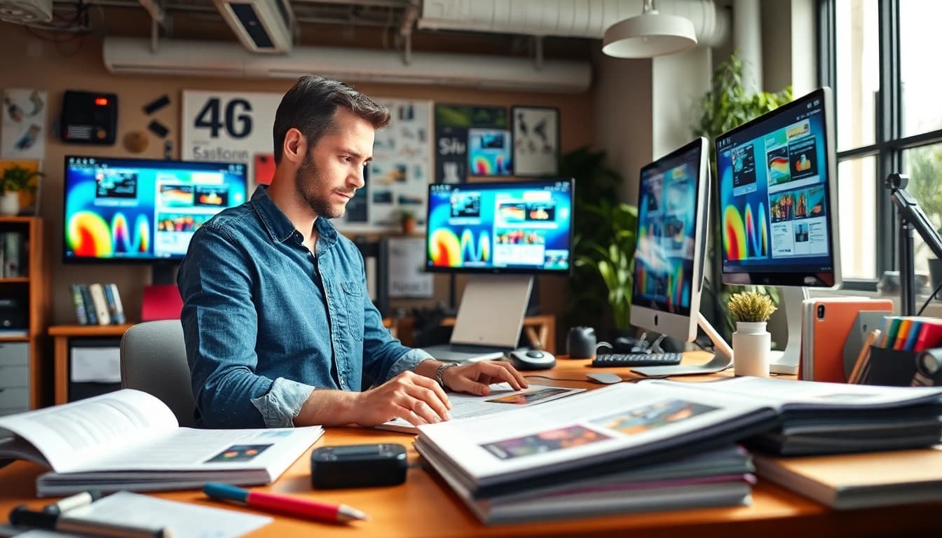 Medialen selbst gestalten mit individuellen Designs am Arbeitsplatz einer Grafikdesignerin.