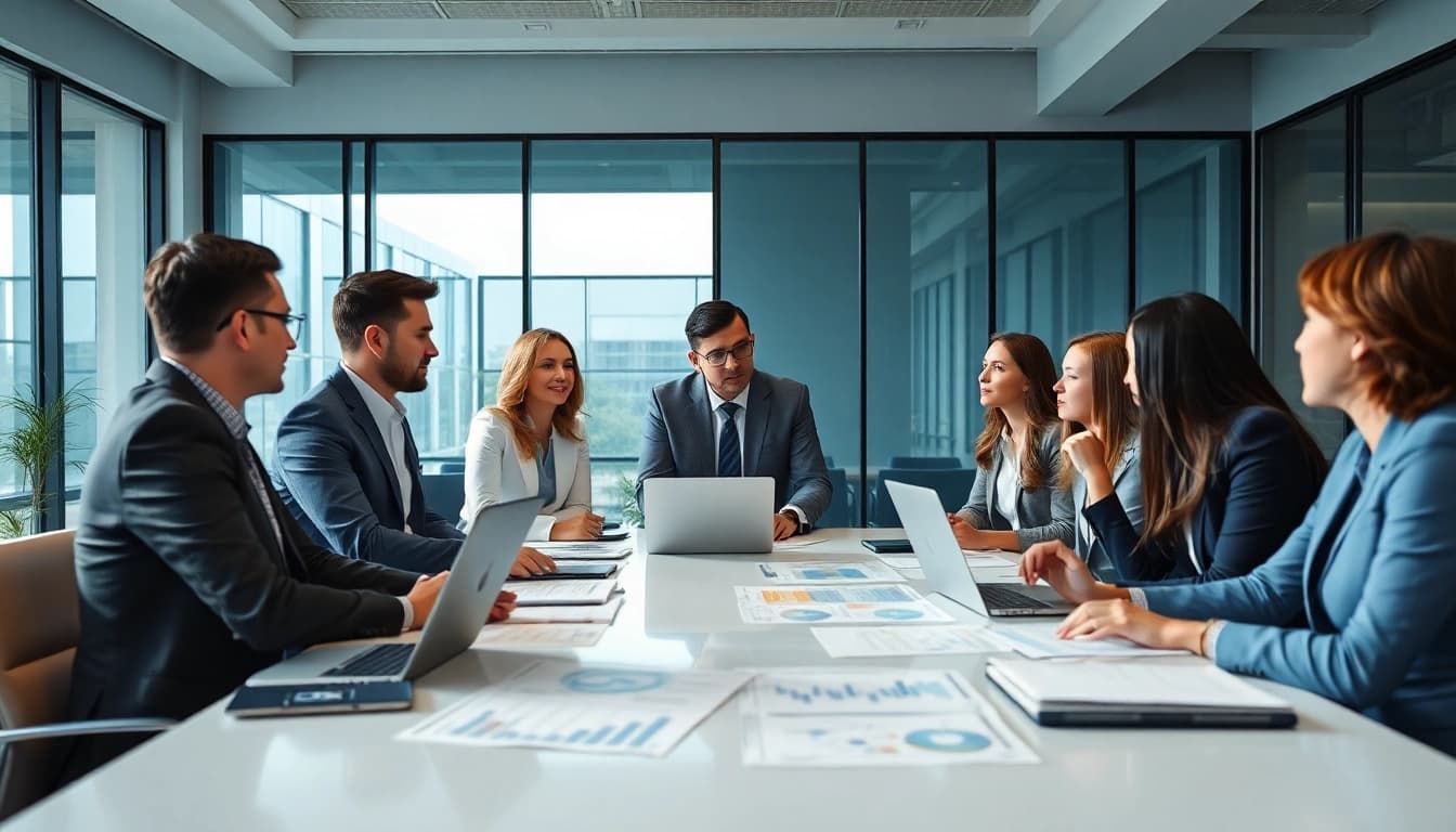 Headhunter Schweiz beim strategischen Austausch im modernen Büro mit verschiedenen Fachkräften.