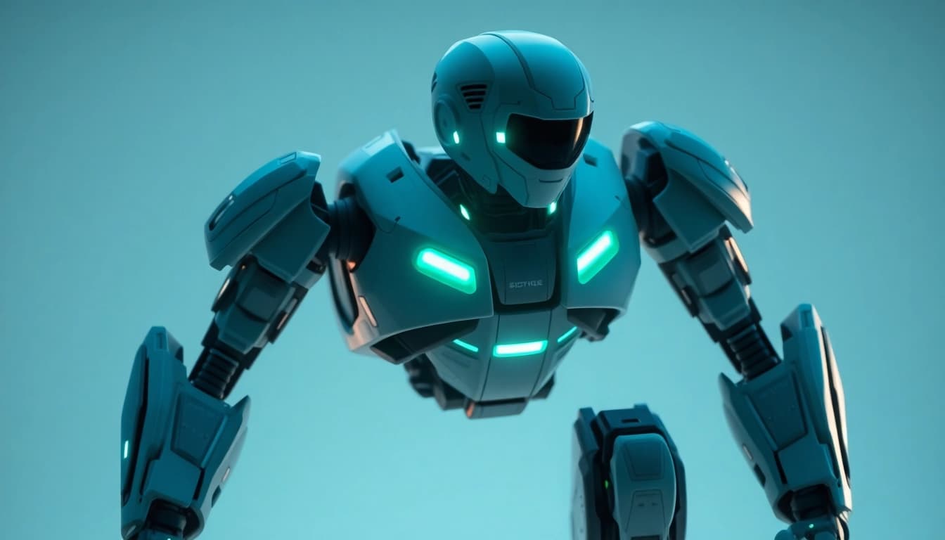 3D Animation eines Roboters in futuristischem Design, erstellt mit modernster Technik und lebendigen Lichtern.