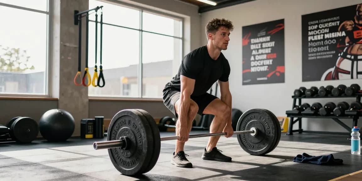 Muskulöser Mann trainiert im Fitnessstudio mit Gewichten und repräsentiert den Lebensstil des Anabolika Shop Deutschland für ernsthafte Bodybuilder.
