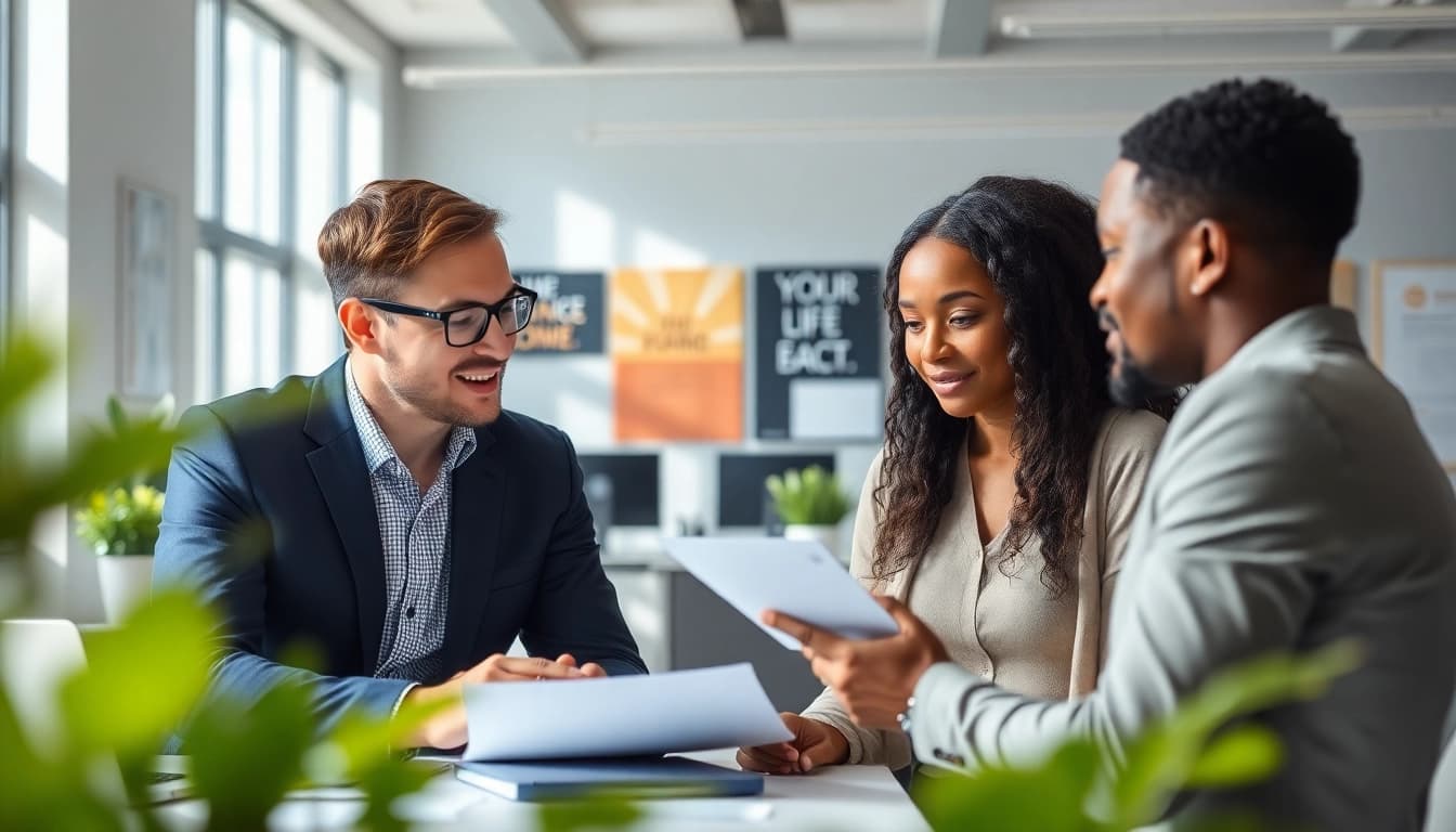 Headhunter IT conducting an interview with a candidate in a professional office.