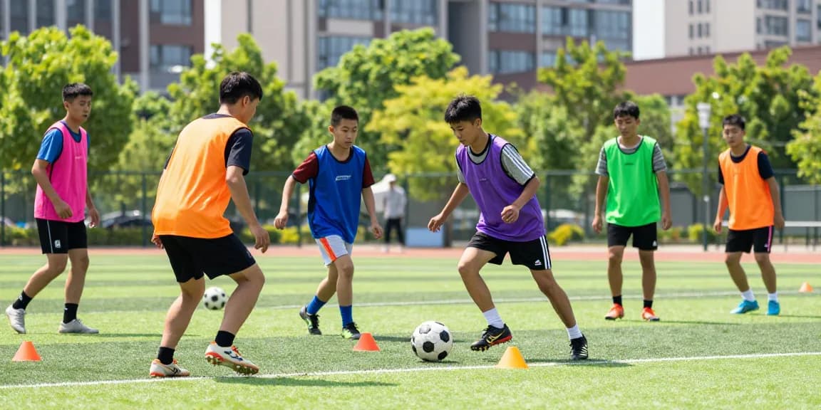 Aktive Fußball-Szene im Fußball Shop Deutschland mit jungen Athleten, die Mantom-Bälle nutzen.