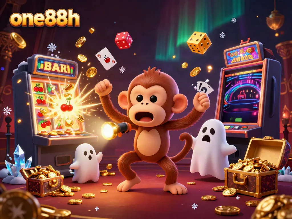 Engage with one88h's thrilling casino experience featuring a playful ghost monkey juggles gold objects.
