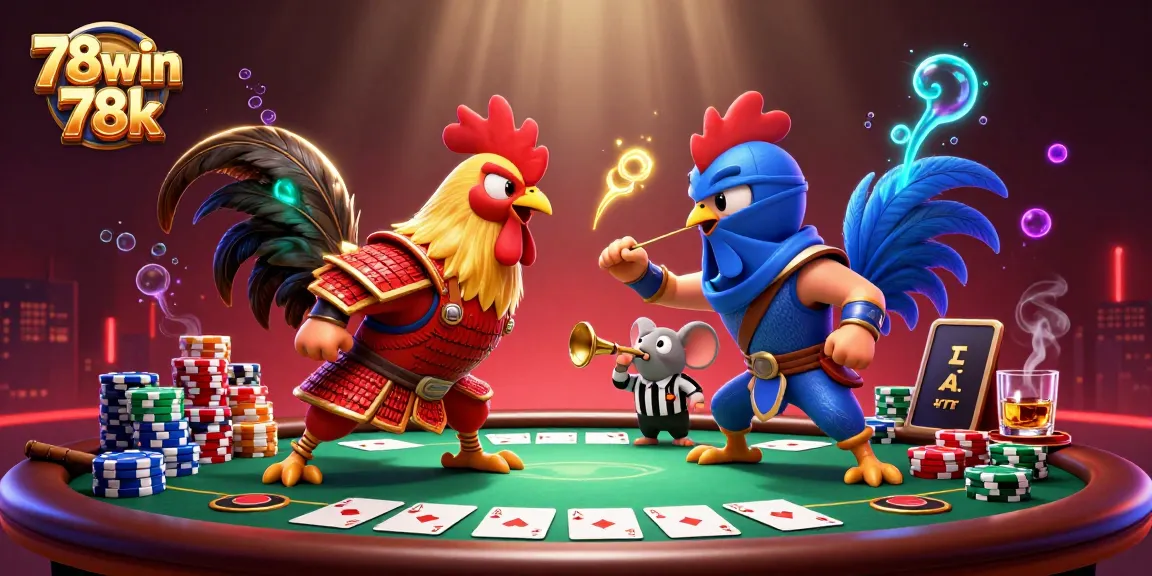 Engage with the thrilling scene of twin roosters battling for bonuses at 78win 78k's vibrant casino.