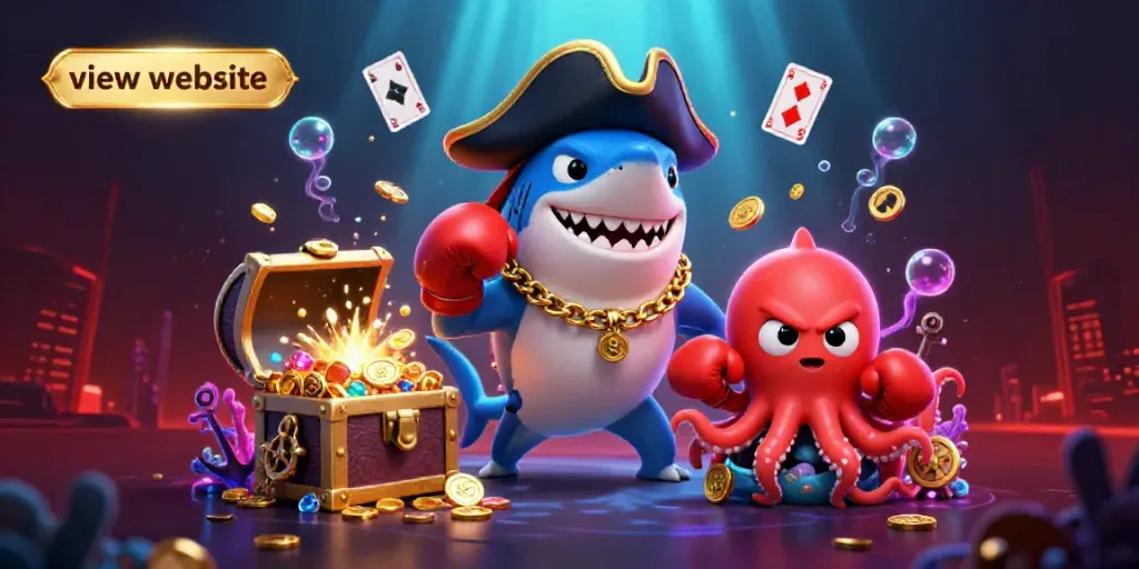 Experience thrilling gameplay with a pirate shark and underwater treasures while you view website.