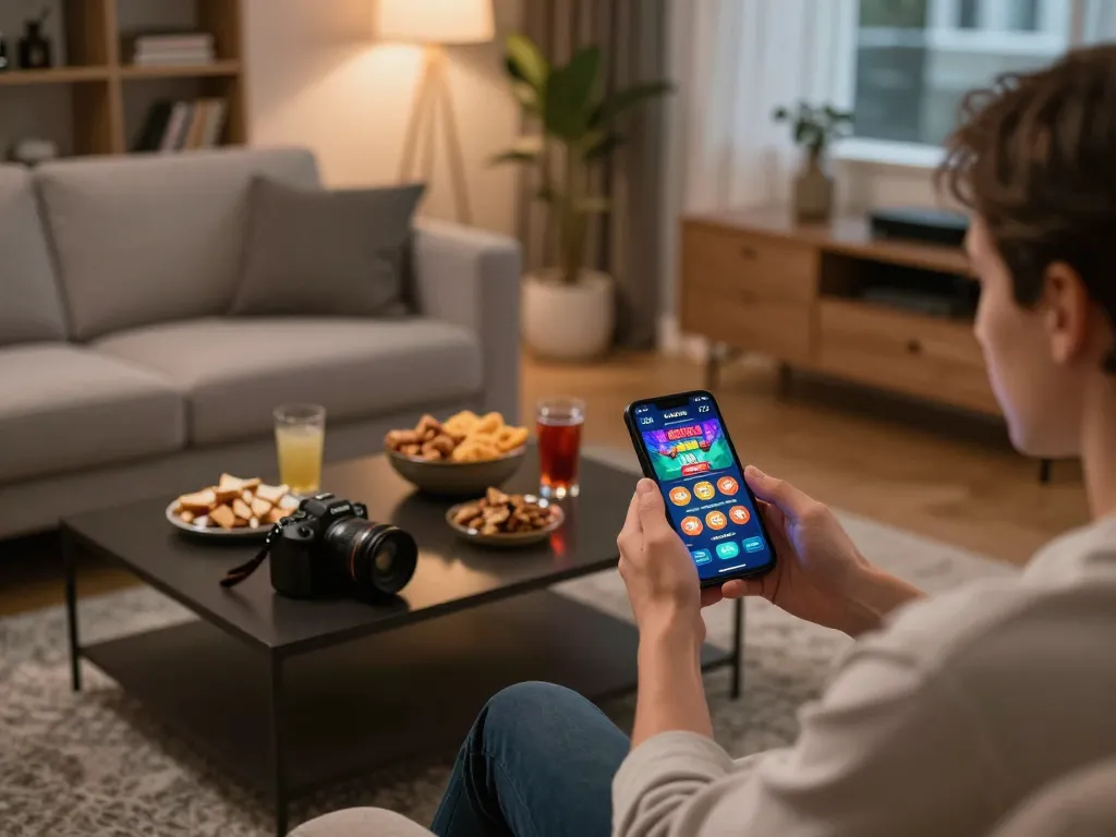 Experience mobile gambling with PHTAYA.AC in a cozy home setting, showcasing modern gaming