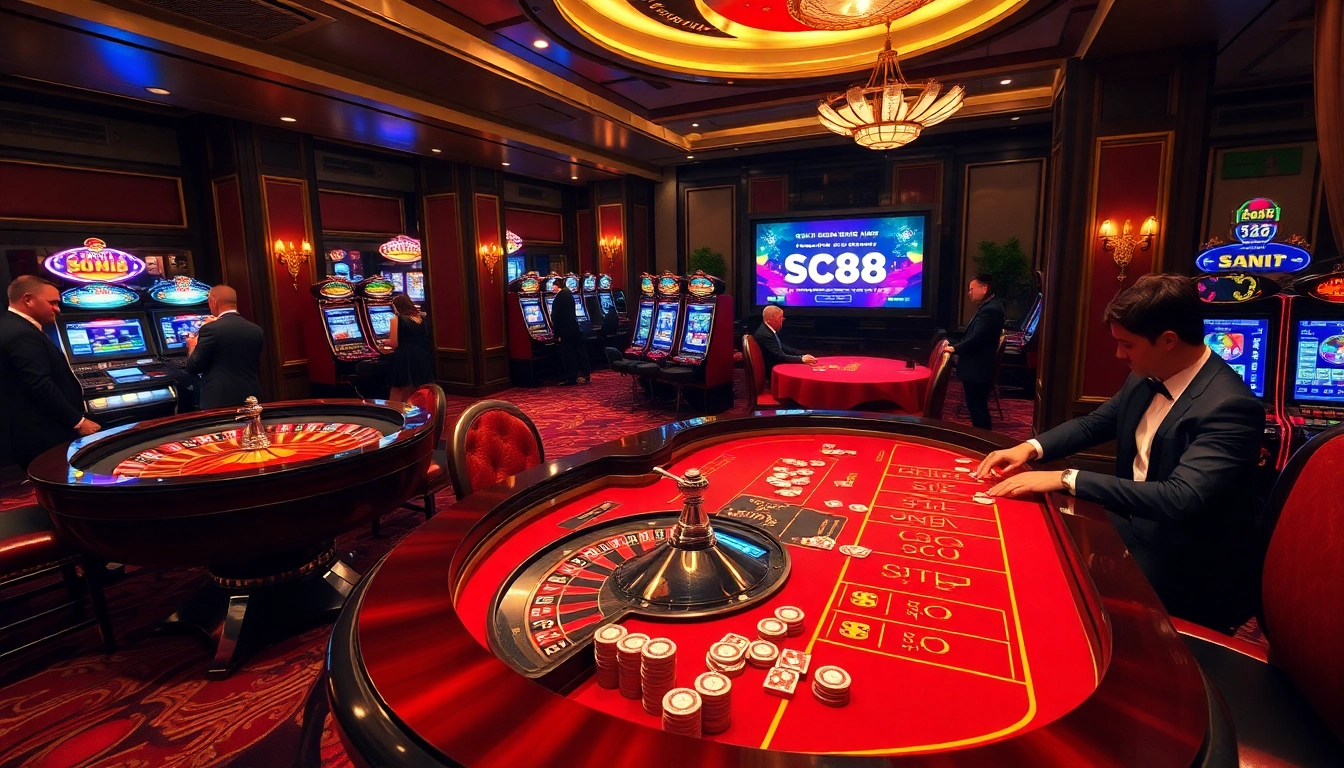 Experience exciting games at SC88 with vibrant casino tables and elegant players.