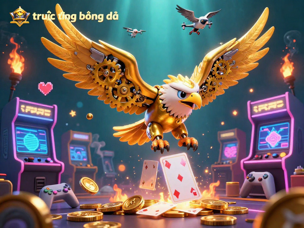 Experience trực tiếp bóng đá with a dynamic 3D illustration showcasing football excitement and gaming elements.