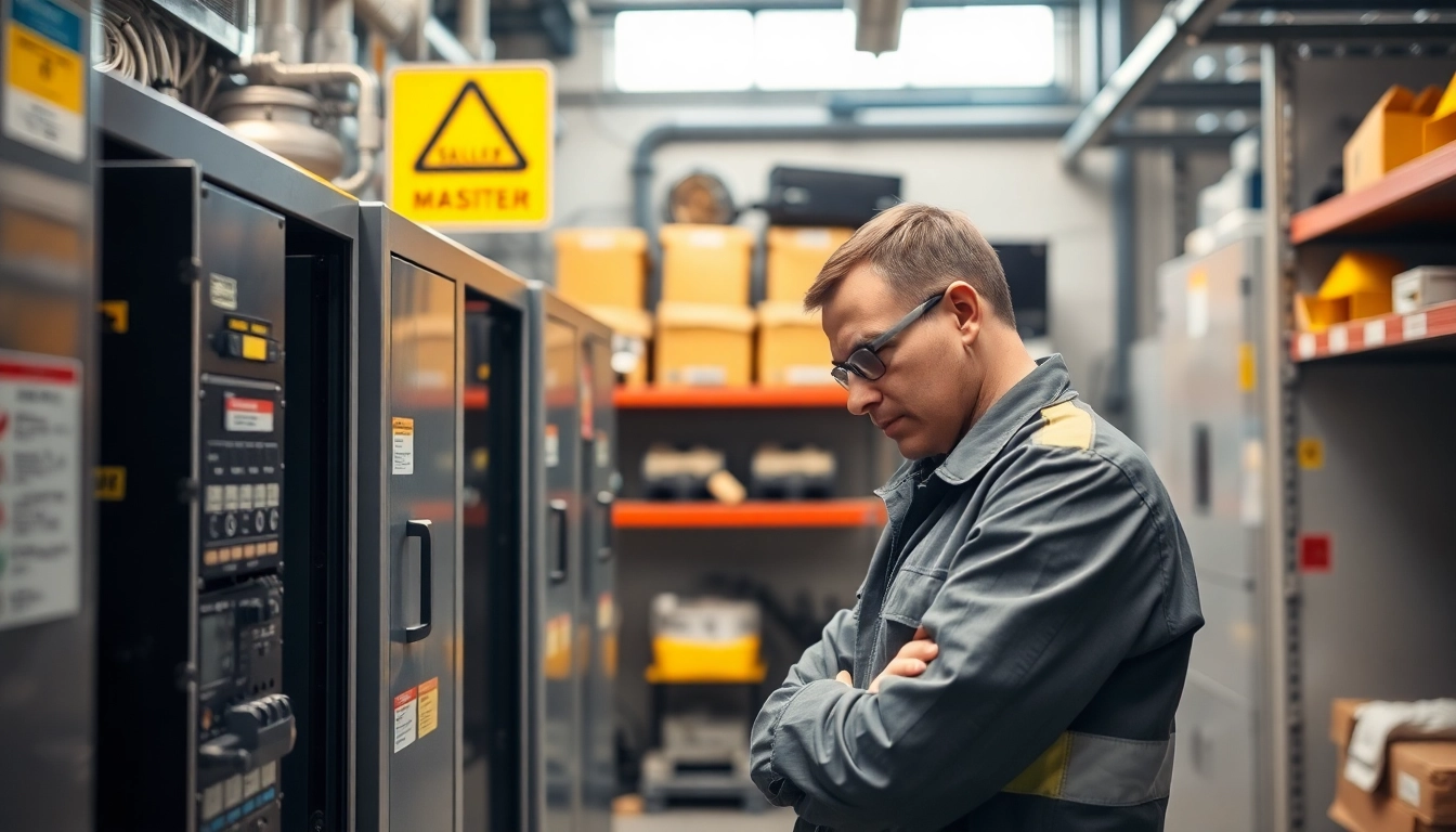 DGUV V3 Prüfung in action during an equipment safety inspection by a skilled technician.