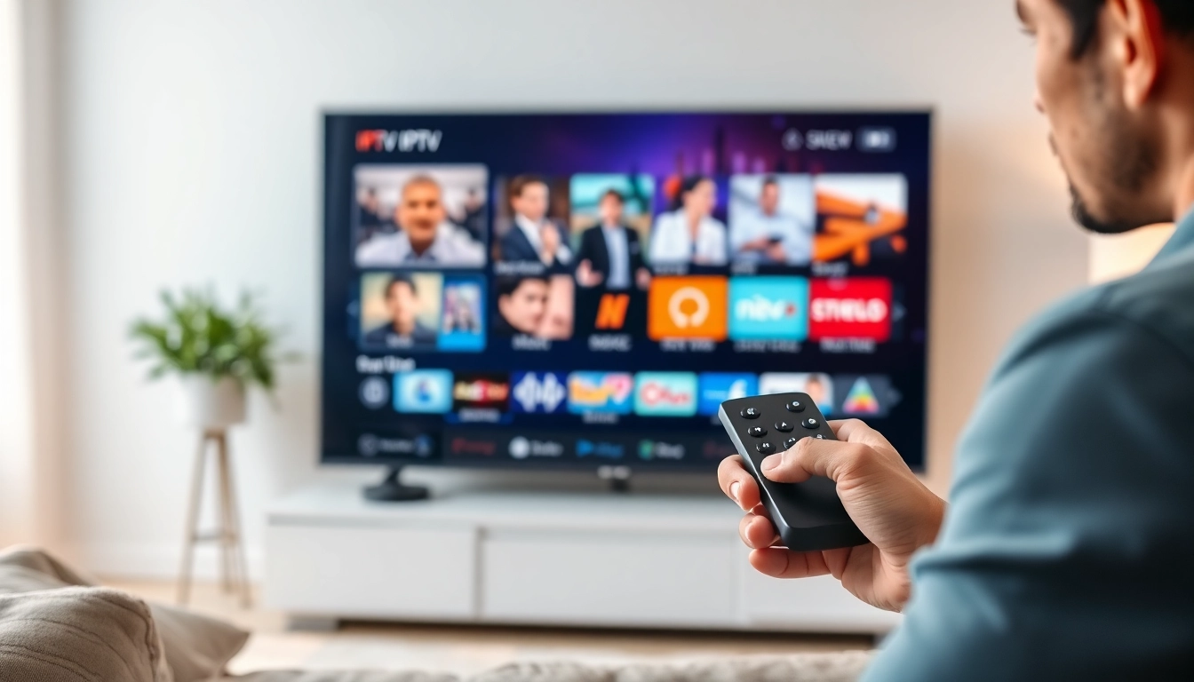 Iptv Kaufen einfach genießen mit modernem Fernseher in einladendem Wohnzimmer.