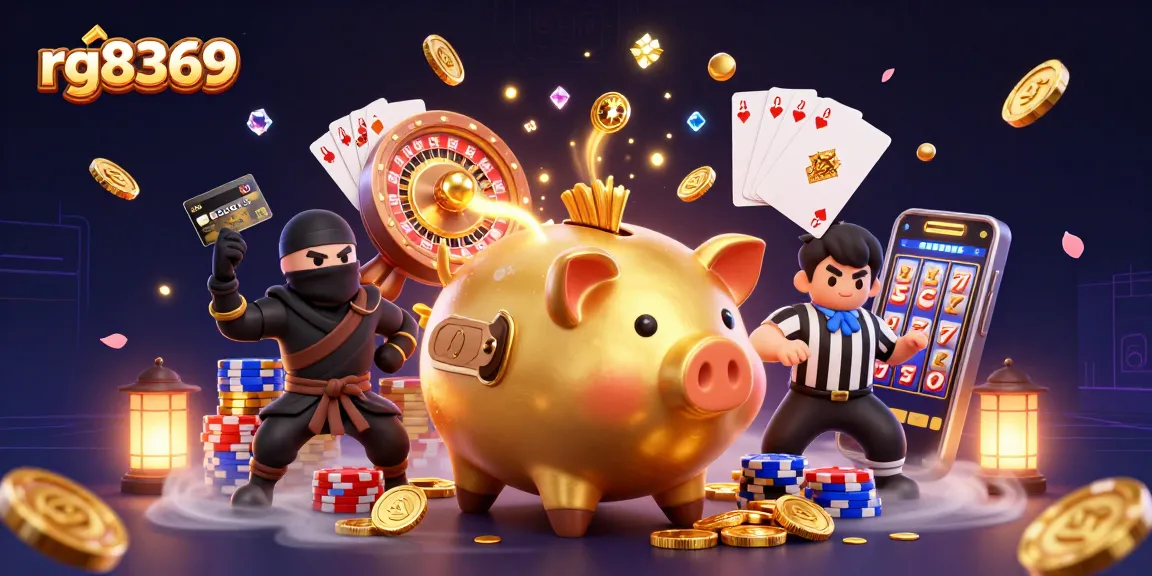 Experience the thrill of rg8369 with a dynamic scene of exciting characters in a vibrant casino atmosphere.