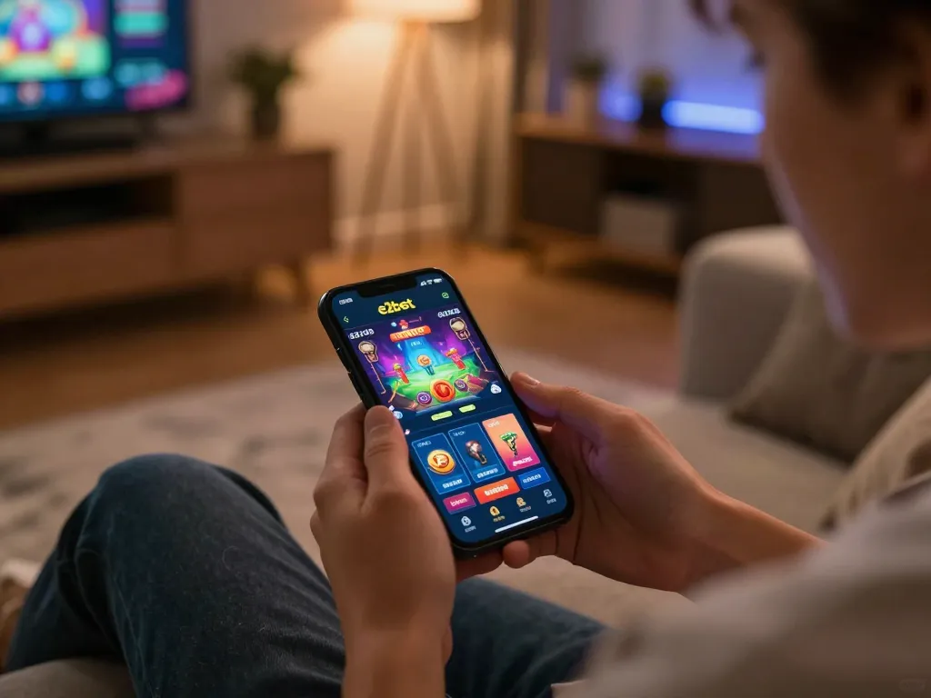 E2bet chính chủ app interface displayed on smartphone during mobile gaming session