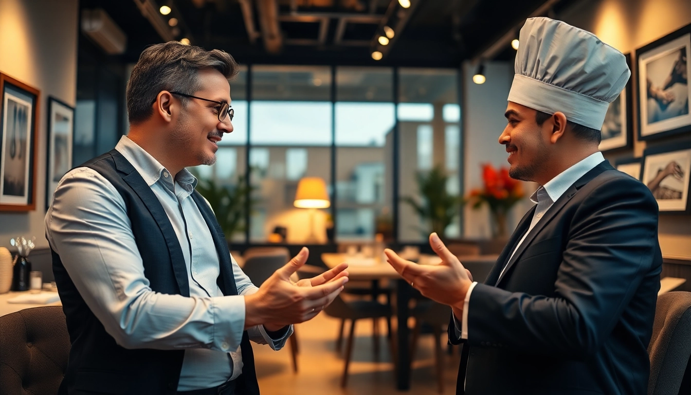 Professionals discussing opportunities with a Headhunter Gastronomie in a modern office setting.