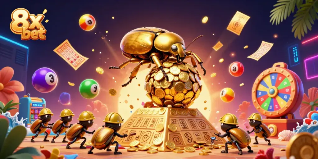 Experience thrilling entertainment at 8x bet with colorful casino elements in a vibrant scene.