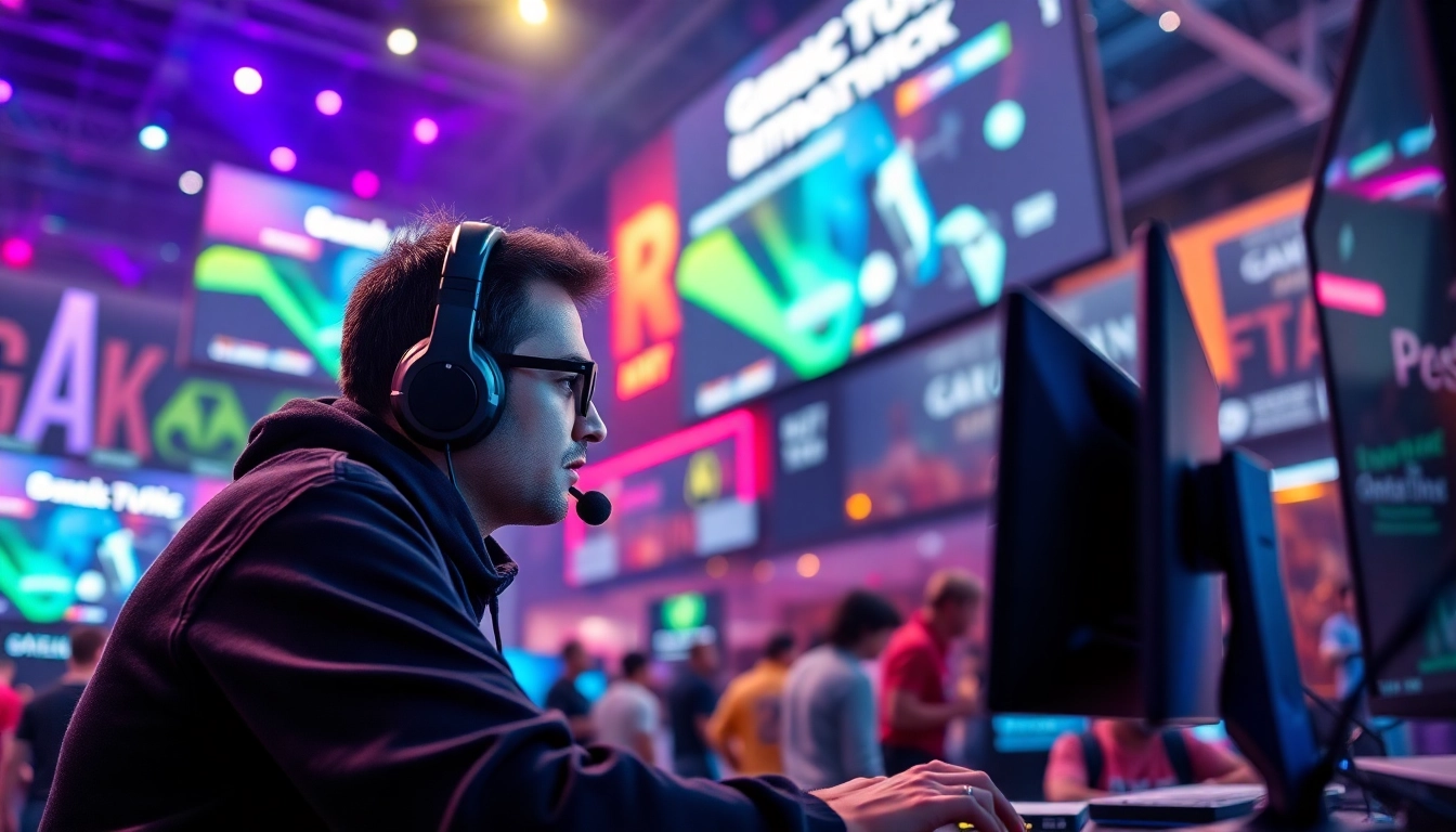Die neuesten Gaming News auf einem großen Bildschirm während eines spannenden Gaming-Events.