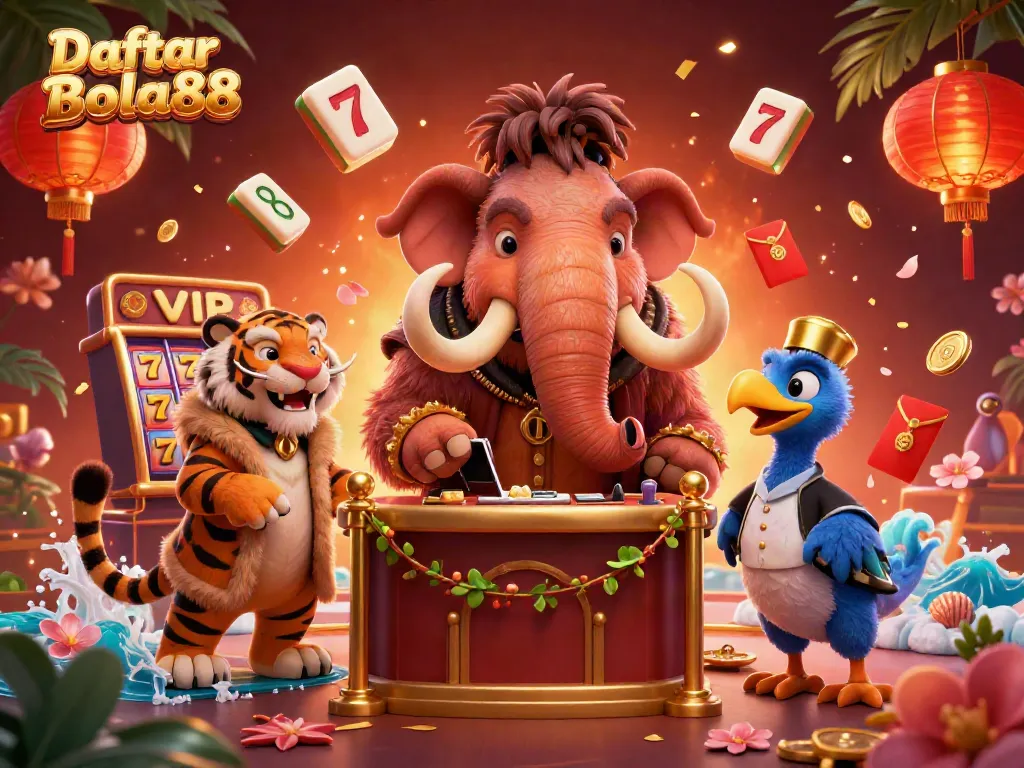 Experience the thrill and excitement of Daftar Bola88 with a vibrant 3D illustration showcasing a dynamic casino scene.