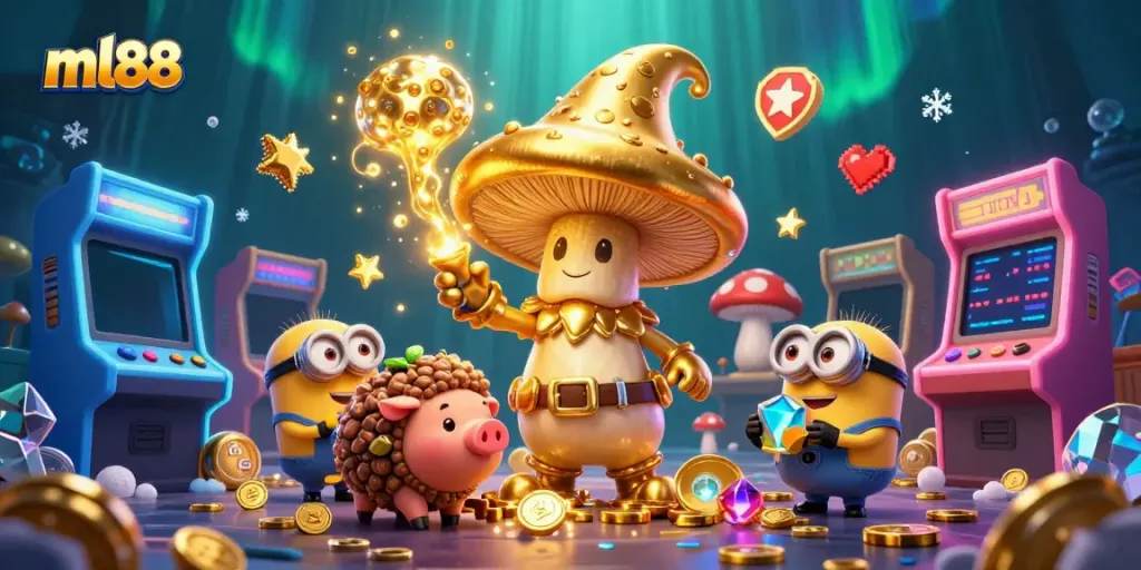 Experience thrilling gambling fun with ml88 in an enchanting casino scene featuring magical golden treasure elements.