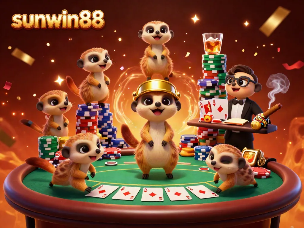Engage in the vivid world of sunwin88 with playful meerkats managing a lively casino.