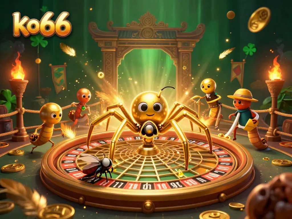 Engaging ko66 online gambling scene with a spider spun roulette wheel and betting action.