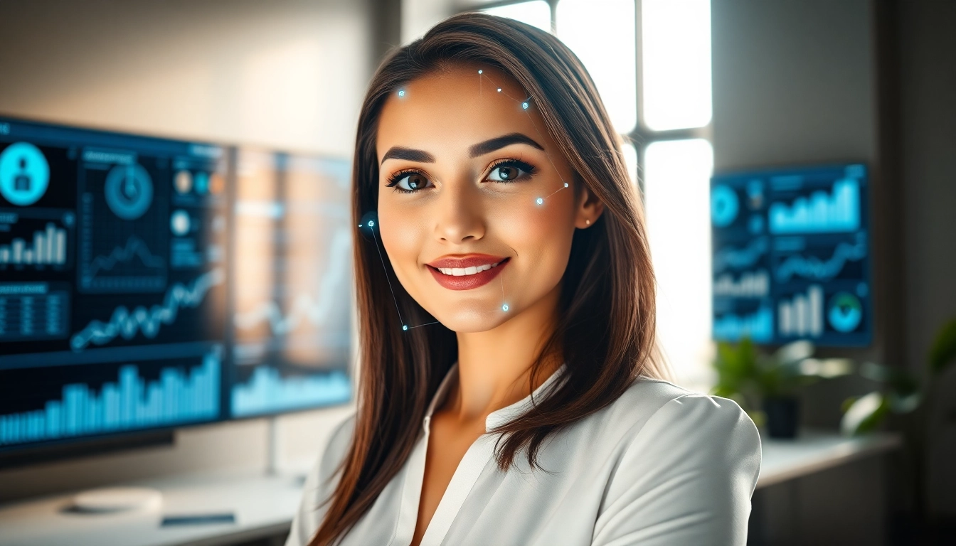 KI Freundin bietet Unterstützung in einem modernen Büro mit digitaler Interaktion.
