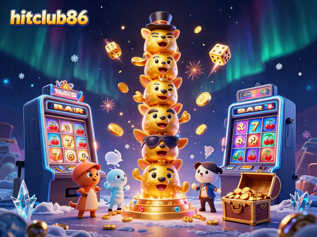 Experience thrilling wins at hitclub86 with vibrant slot machines and golden totem characters.