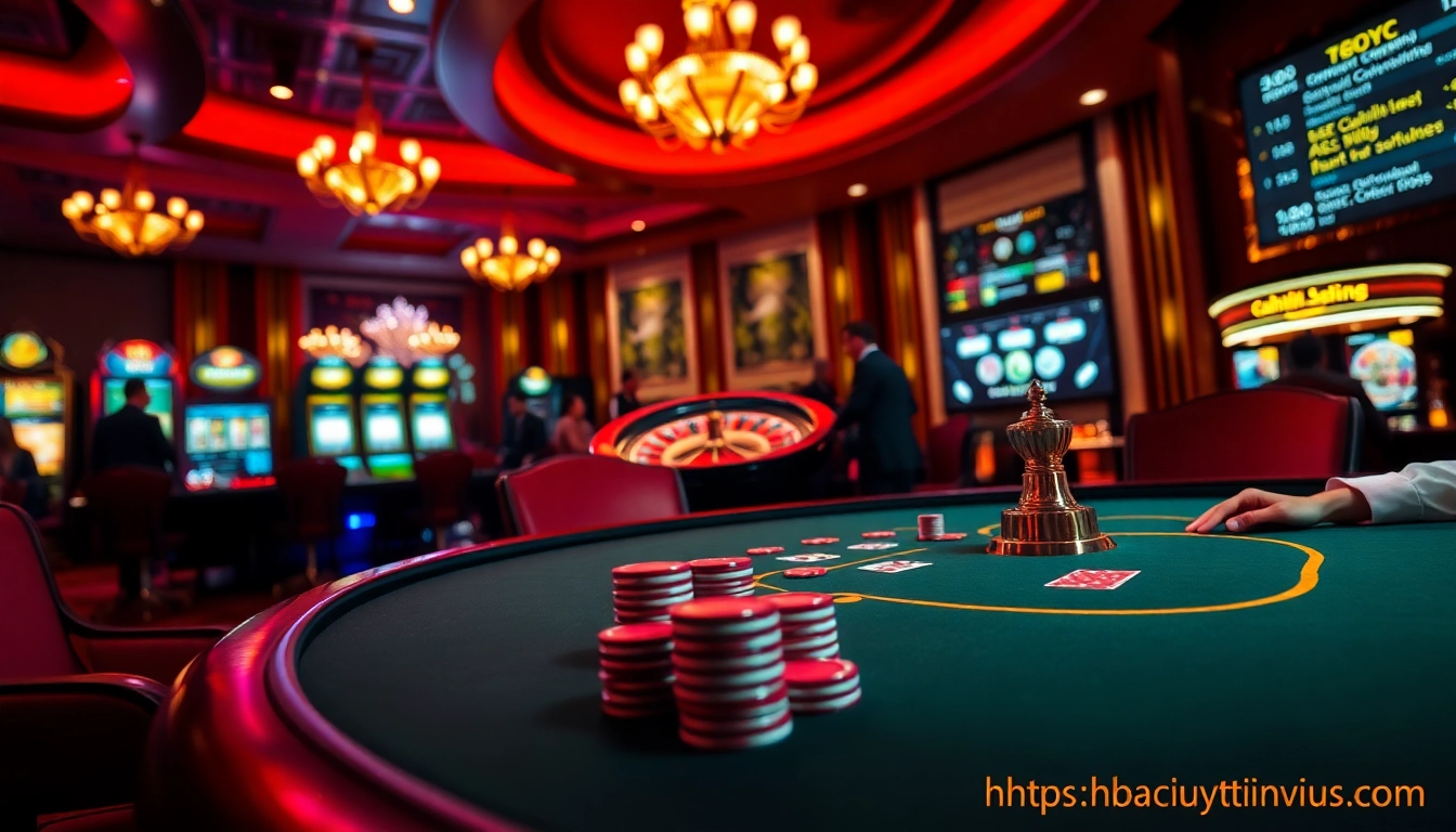 Online casino action at https://nhacaiuytinvn.us.com/ showcasing poker chips and players' engagement.