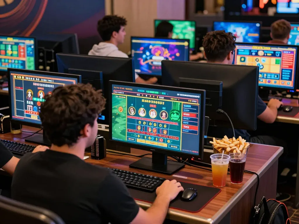 Players immersed in a vibrant gaming experience at luck8 online casino, showcasing diverse games and thrilling atmosphere.