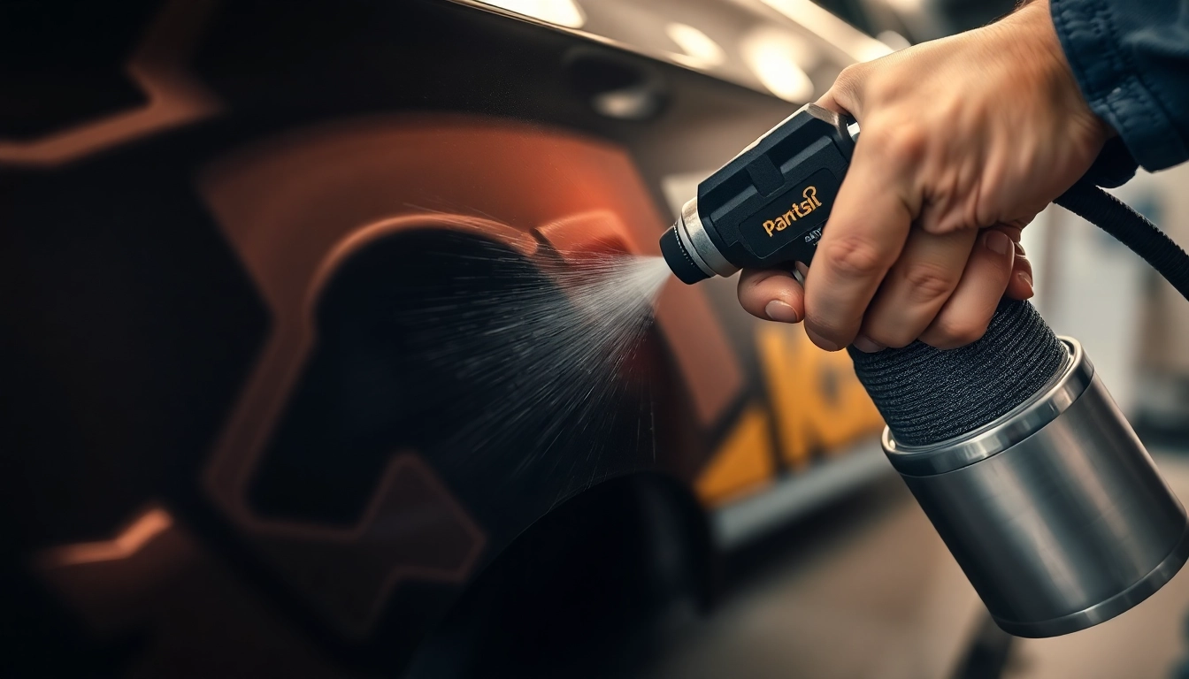 Lackschaden Reparatur: Skilled technician applying paint to repair scratches on a car.