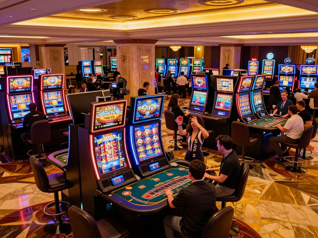 C168mov captures players celebrating wins at vibrant slot machines in an upscale casino atmosphere