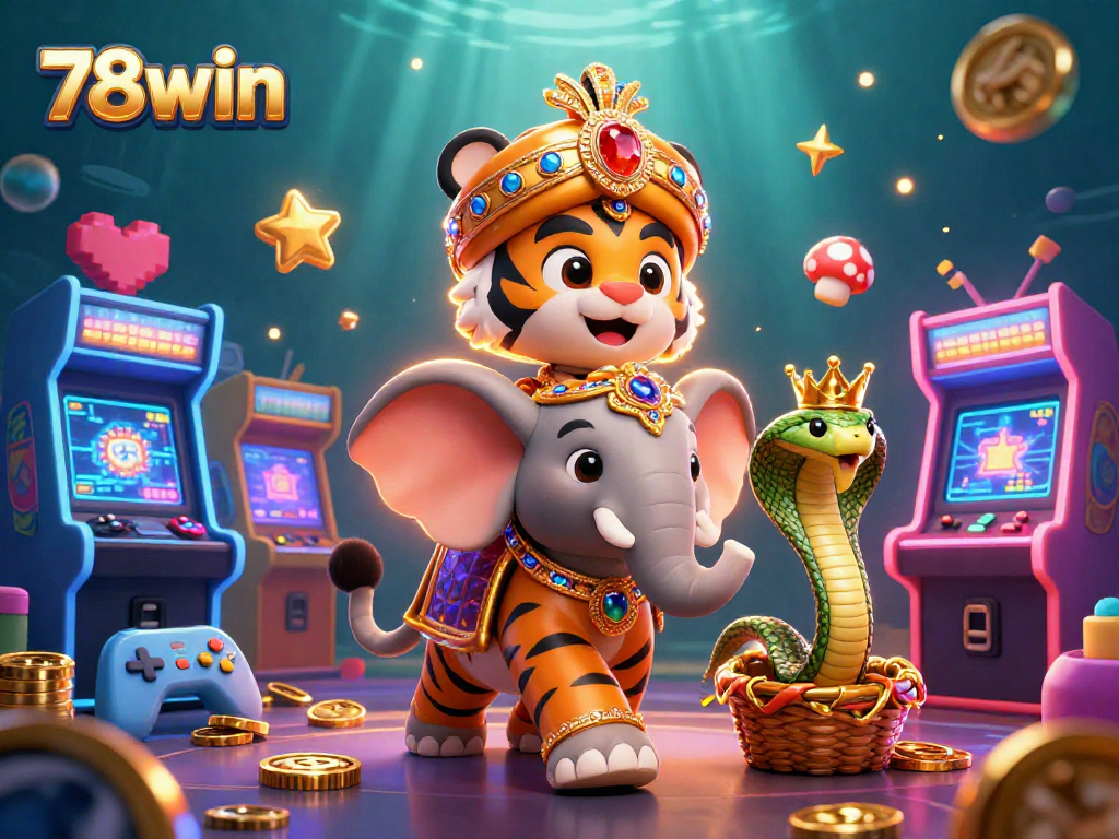 Experience the fun of 78win with vibrant games and casino visuals in a colorful digital scene.