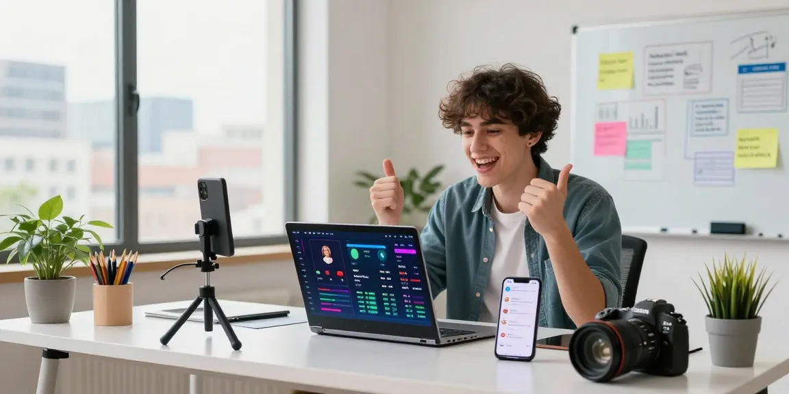 Die Szene zeigt einen Content Creator, der YouTube Likes kaufen nutzt, um Zuschauer bei einem Livestream zu begeistern und die Engagement-Statistiken zu analysieren.