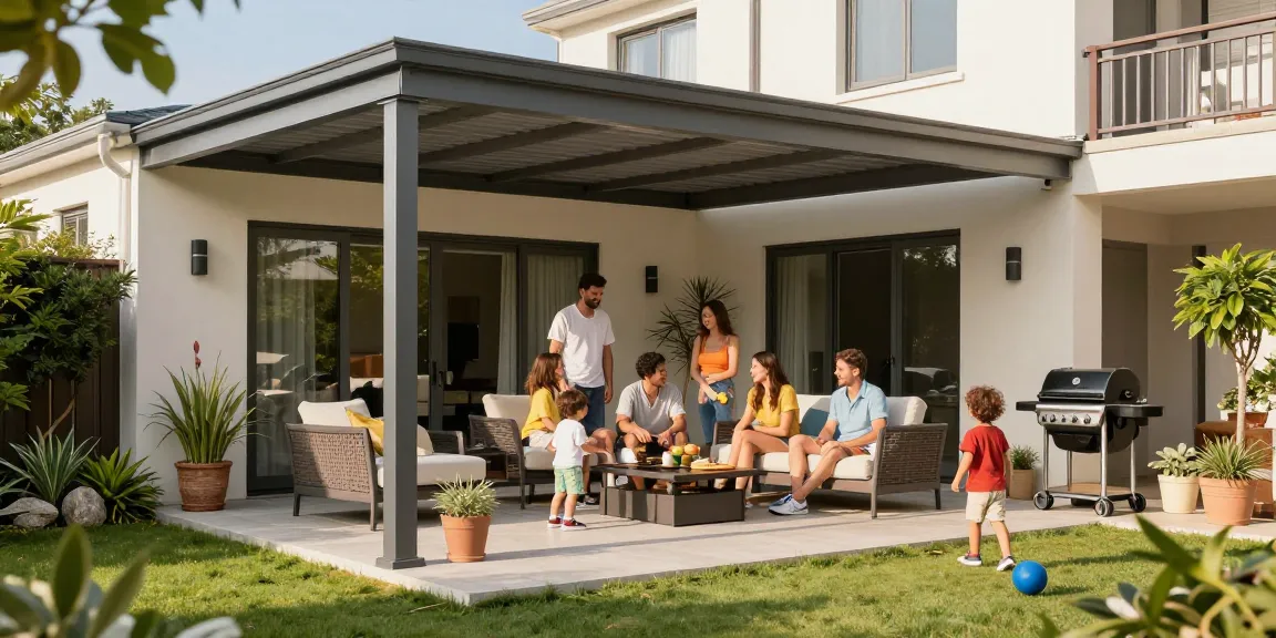 Moderne Terrassenüberdachung für gemütliche Familientreffen im Garten