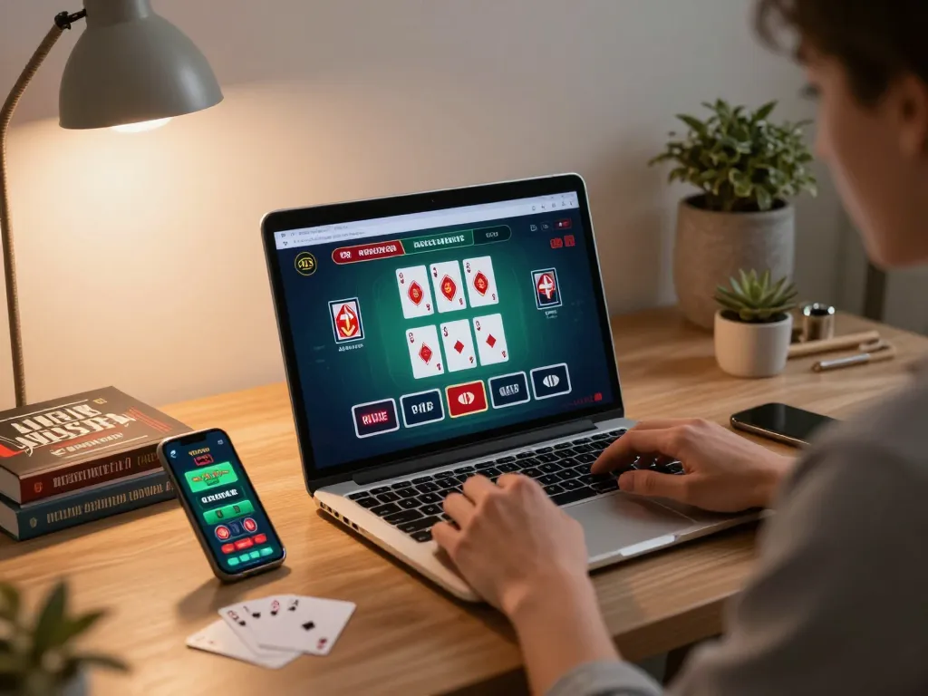 79kingz user enjoying live dealer blackjack in a modern home office setting.