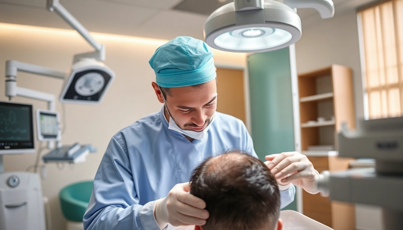 Haartransplantation Istanbul: Fachmann führt präzise Haartransplantation in moderner Klinik durch.
