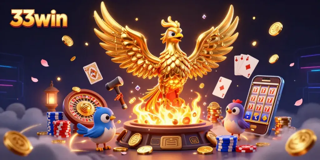 Experience the excitement of 33win with golden phoenix and dynamic casino elements.