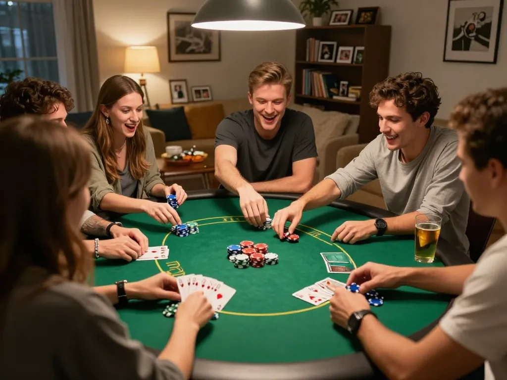 Enjoying poker night with friends at home; winning hand on display at https://ph33.info/ gaming.